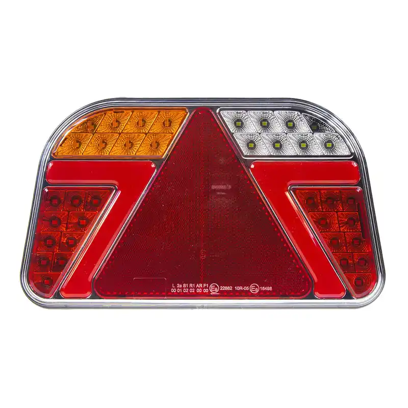 Cenově Výhodný Sdružené LED světlo na přívěsný vozík 12V / 24V - levé s trojúhelníkem ECER (140x241x44mm)