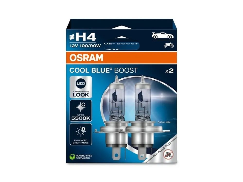 Speciální Cena OSRAM Cool Blue Boost 12V H4 100-90W P43t autožárovky, sada (2 ks)