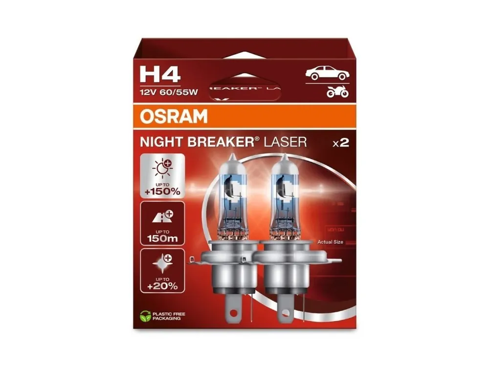 Jen Po Omezenou Doba OSRAM Night Breaker Laser +150% 12V H4 60-55W P43t autožárovky, sada (2 ks)
