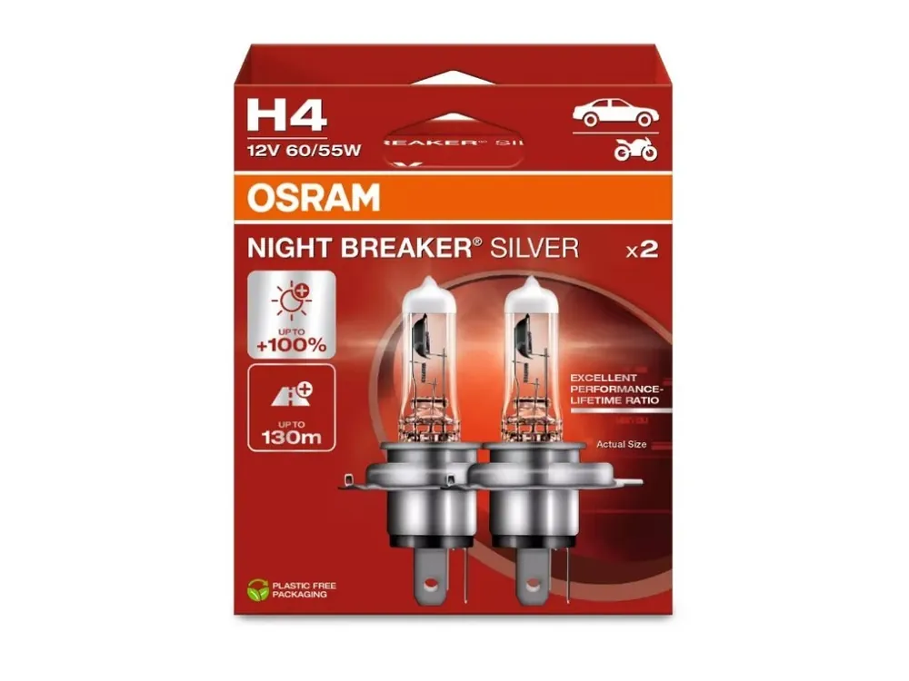 OSRAM Night Breaker Silver +100% 12V H4 60-55W P43t autožárovky, sada (2 ks) Bezpečná Platba