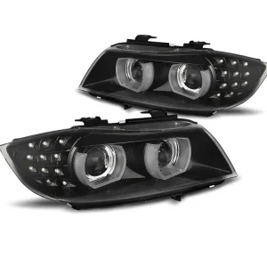 Přední světla BMW E90/E91 09-11 3D DRL LED černá XENON Vrácení Zdarma