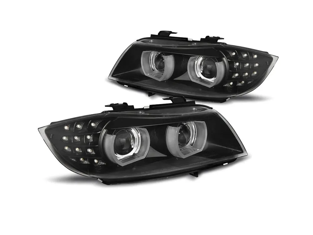 Přední světla BMW E90/E91 09-11 3D DRL LED černá XENON Vrácení Zdarma
