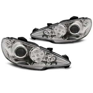 Časově Omezené Přední světla Peugeot 206 02-07 Angel Eyes LED chrom