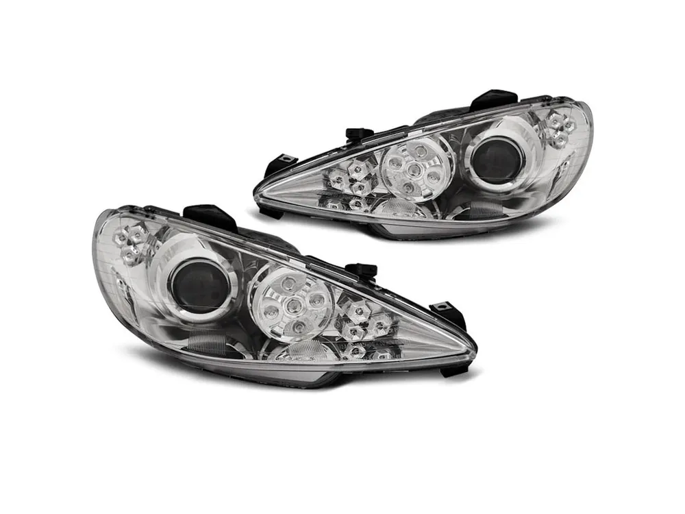 Časově Omezené Přední světla Peugeot 206 02-07 Angel Eyes LED chrom