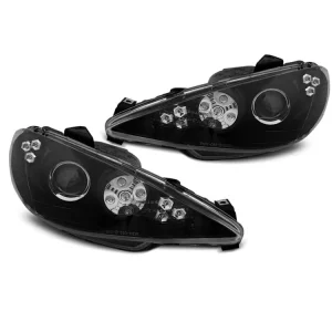 Přední světla Peugeot 206 02-07 Angel Eyes LED černá Přímo Od Výrobce