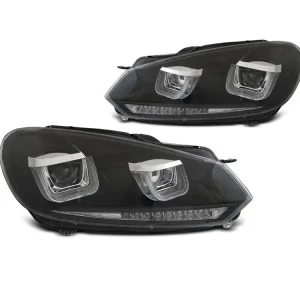 Horká Nabídka Přední světla VW Golf VI 08-12 U-TYPE černá DRL SEQ LED INDICATOR