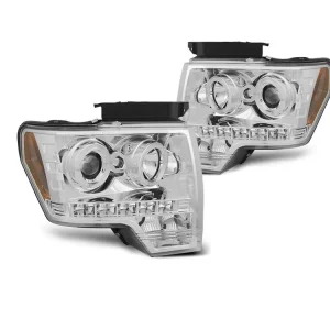 Přední světla Ford F-150 MK12 08-14 Angel Eyes - chrom Vysoce Kvalitní