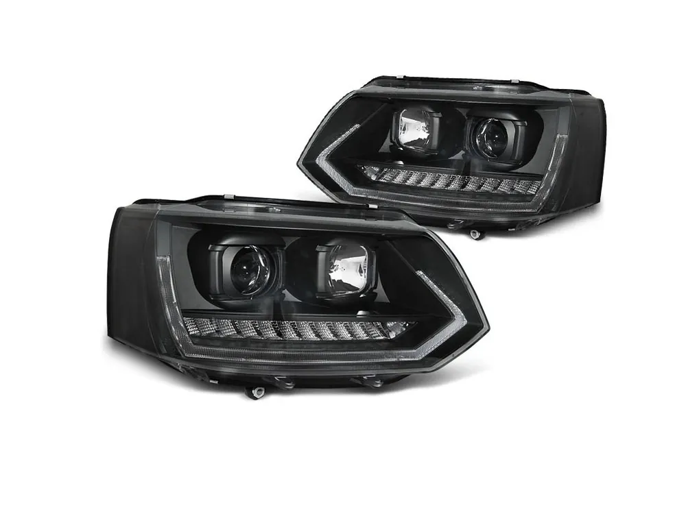 Značkový Přední světla VW T5 10-15 TUBE LIGHT DRL SEQ černá