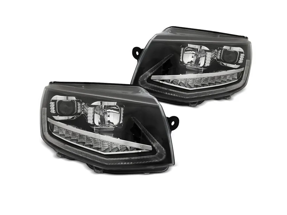 Víkendová Akce Přední světla VW T6 15-19 TUBE LIGHT DRL CHROME SEQ černá