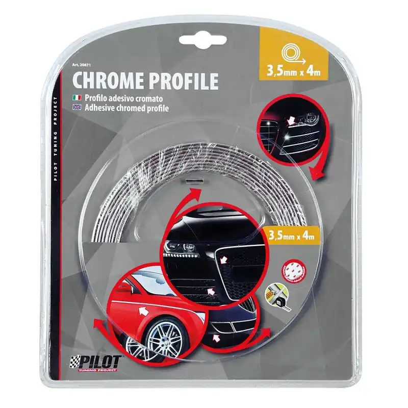 Chromovaná lišta na auto 3.5 mm x 4 metry, LAMPA CHROME PROFIL, samolepící Sezónní Sleva