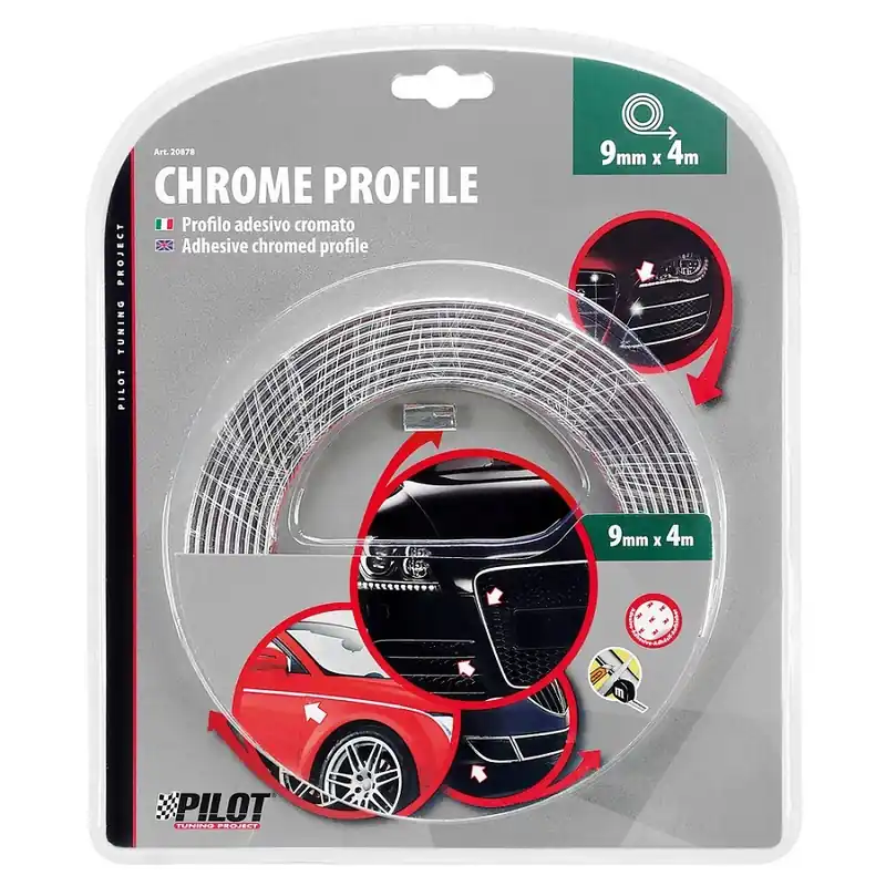Hit Sezóny Chromovaná lišta na auto 9 mm x 4 metry, LAMPA CHROME PROFIL, samolepící
