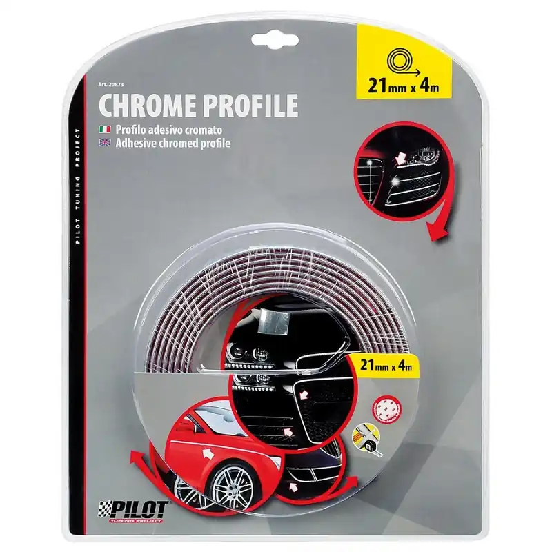 Top Prodej Chromovaná lišta na auto 21 mm x 4 metry, LAMPA CHROME PROFIL, samolepící