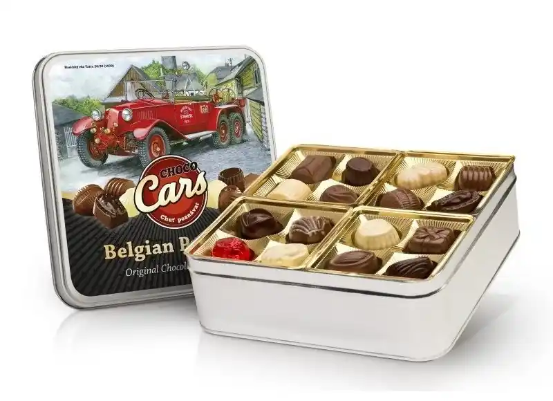 Sezónní Sleva Belgické pralinky v plechové dóze z edice CARS (400 g)