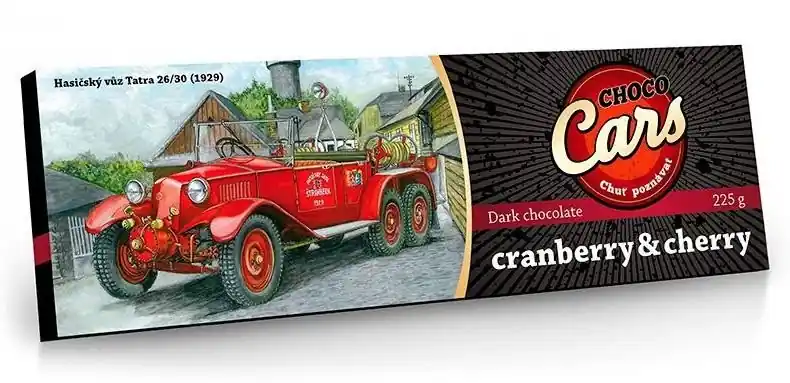 Hořká čokoláda s kousky brusinek a višní z edice CARS (225 g) Top Prodej
