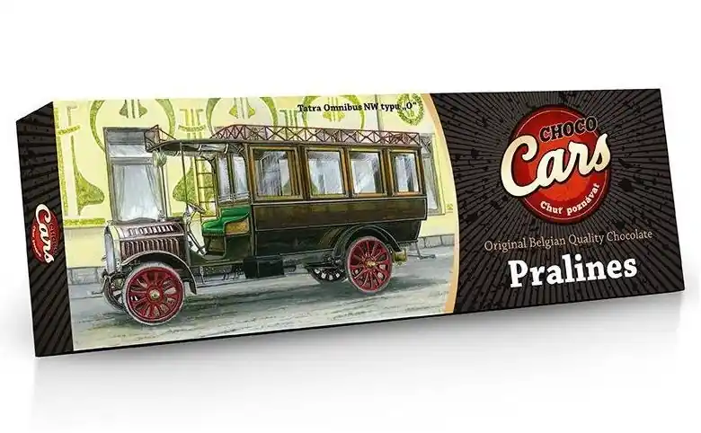 Aktuální Belgické pralinky s motivem vozu Tatra Omnibus NW z edice CARS (150 g)