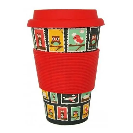 Ekologický termohrnek BAMBOO CUP Postmarks red (400 ml) Vysoce Kvalitní