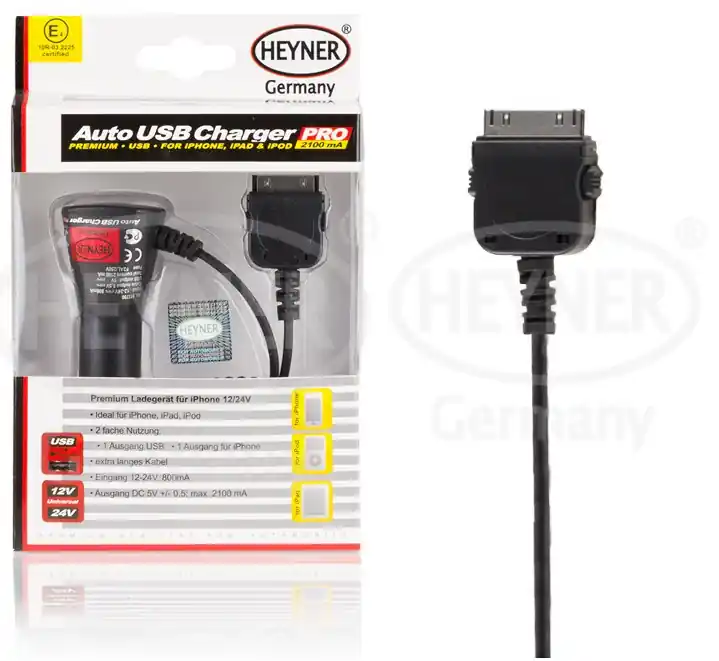 Nabíječka do auta pro iPhone 1-4, iPad 3, iPod 12/24V HEYNER Speciální Cena