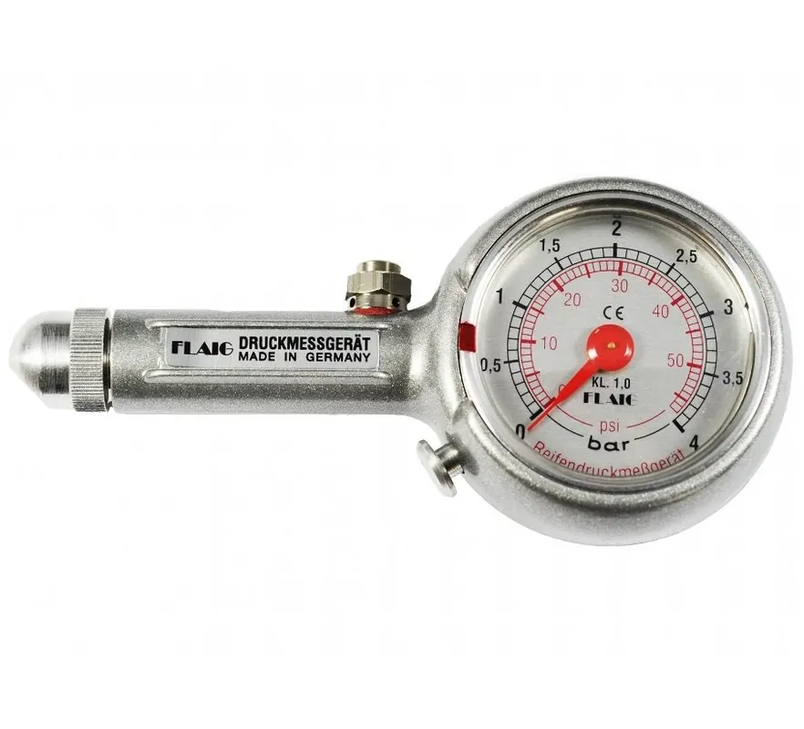 Certifikovaný profesionální pneuměřič FLAIG do 4 BAR - 45° s výpustným ventilem Must-Have