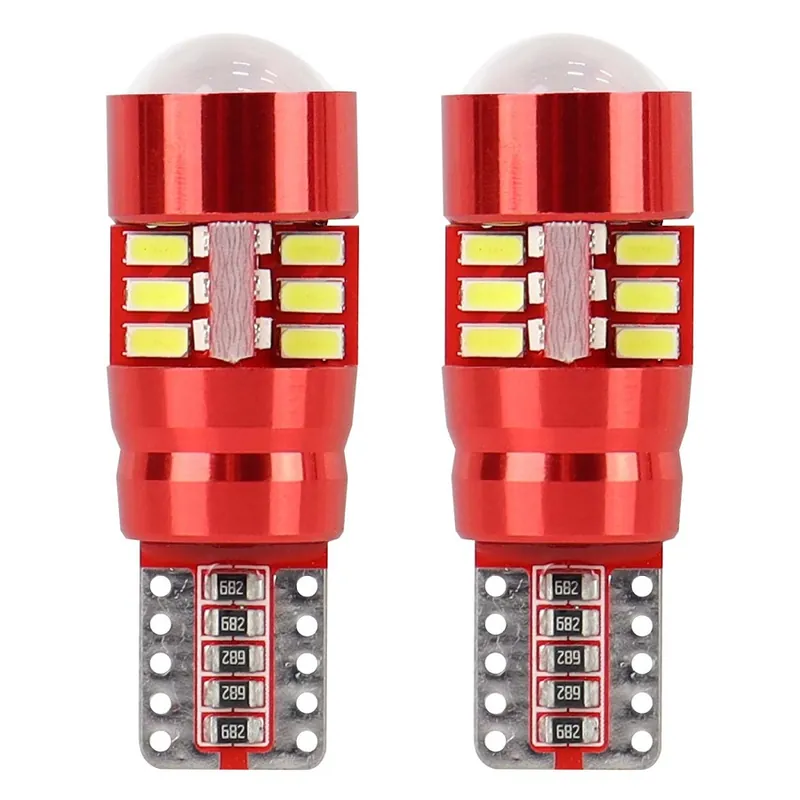 LED žárovky W5W T10 AMIO CAN-BUS 27 SMD LED s čočkou, bílé 6000K, 2 ks Tovární Cena