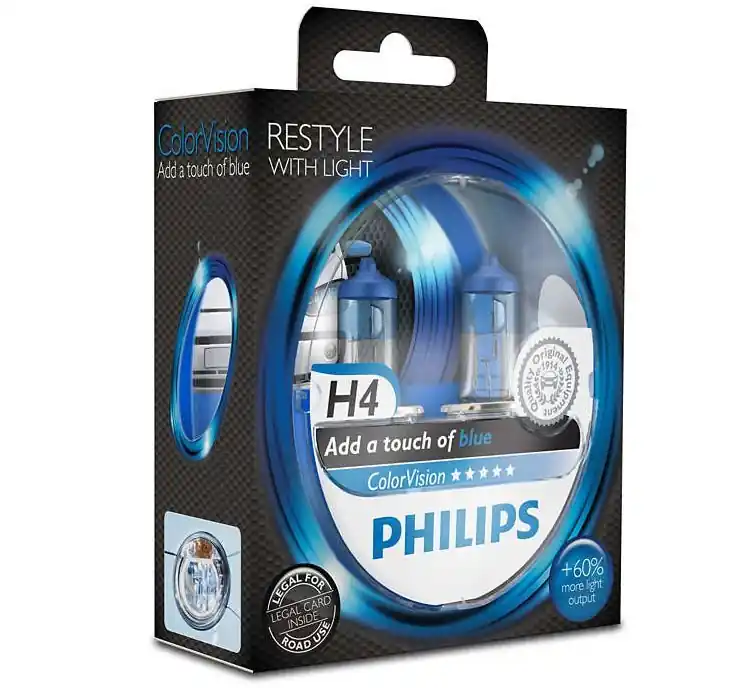 Žárovky H4 Philips ColorVision BLUE (DUO BOX 2 ks) Rychlé Dodání