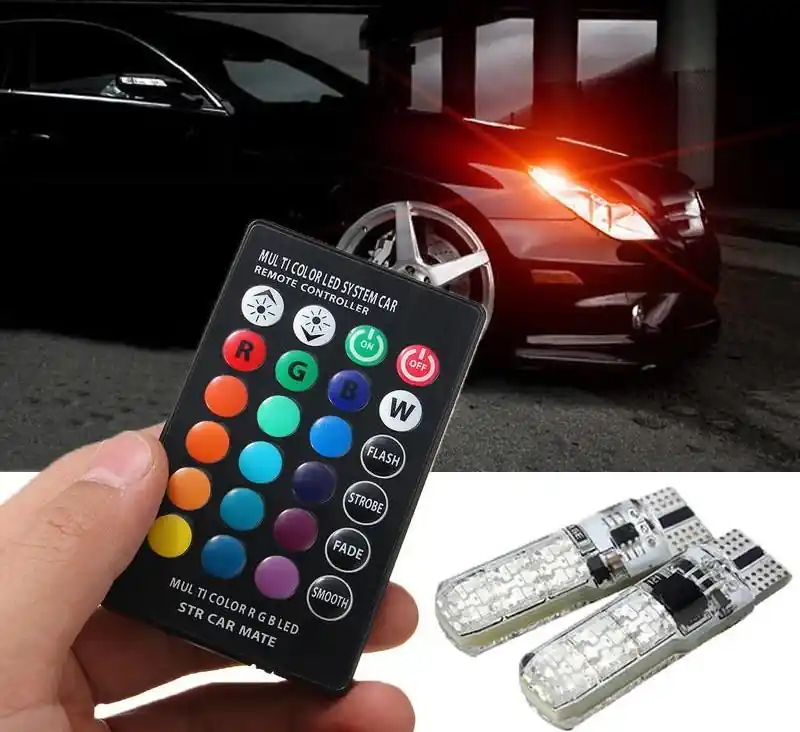 RGB LED žárovky W5W T10 s dálkovým ovládáním - 6 LED - široká škála barev osvitu Vysoce Kvalitní