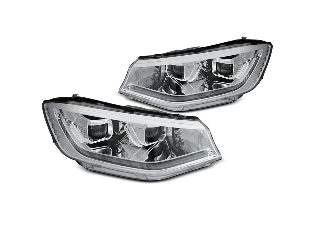 Přední světla VW Caddy 20- chrom TUBE LIGHT DRL SEQ Cenová Bomba