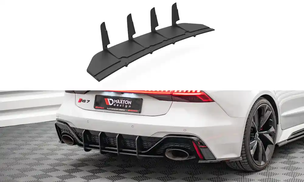 Víkendová Akce Audi RS7 C8 - difuzor zadního nárazníku - plast ABS bez povrchové úpravy, s červenou linkou, Maxton design