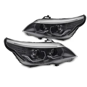 Akční Nabídka Přední světla BMW E60 E61 03-07 ANGEL EYES LED 3D černá