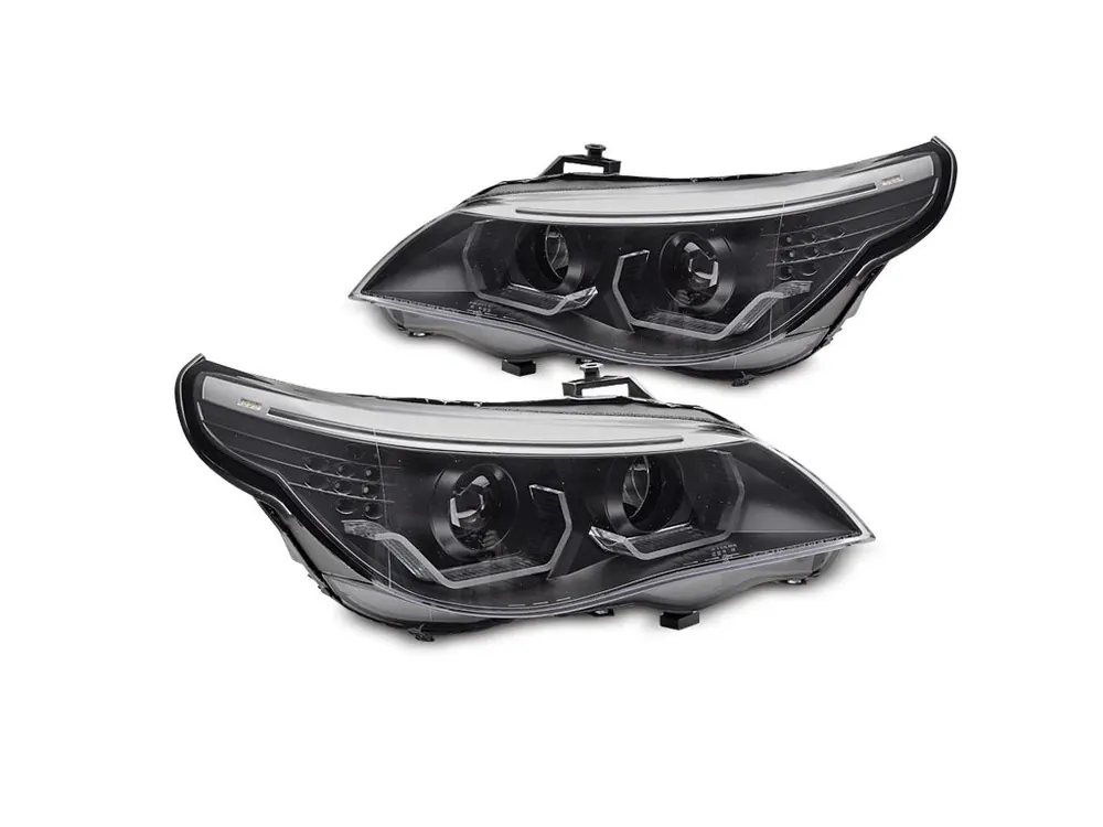 Akční Nabídka Přední světla BMW E60 E61 03-07 ANGEL EYES LED 3D černá