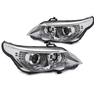 Přední světla BMW E60 E61 03-07 ANGEL EYES LED 3D chrom Pouze Dnes