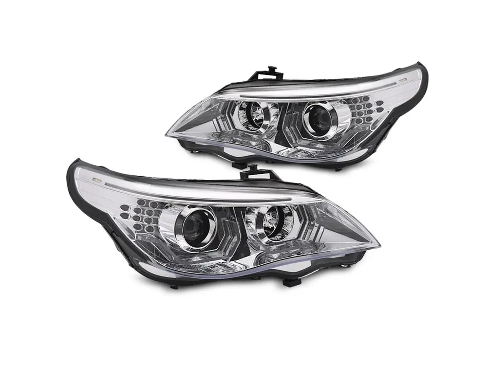 Přední světla BMW E60 E61 03-07 ANGEL EYES LED 3D chrom Pouze Dnes