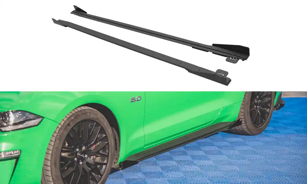 Super Cena Ford Mustang MK6 GT Facelift, difuzory pod boční prahy s křidélky ver.1 s červenou linkou, Maxton design