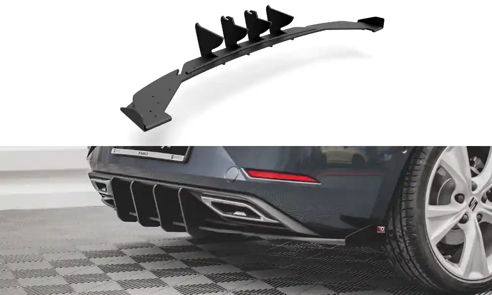 Seat Leon FR Mk4, vložka zadního nárazníku s křidélky, plast ABS bez povrchové úpravy, s černou a červenou linkou, Maxton design Sezónní Sleva