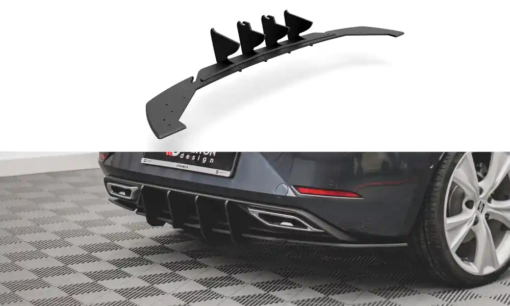 Rychlé Dodání Seat Leon FR Mk4, difuzor pod zadní nárazník, plast ABS bez povrchové úpravy, s černou a červenou linkou, Maxton design