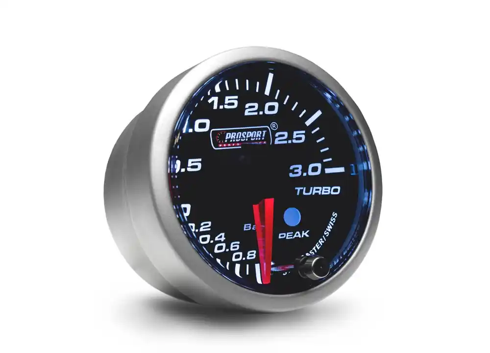 Značkový PROSPORT Performance přídavný budík řady Premium, tlak turba do 3 bar