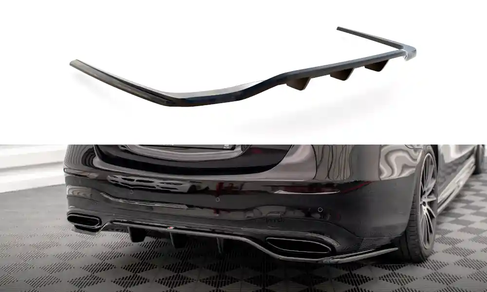 Víkendová Akce Mercedes třída S W223 AMG-Line, středový spoiler pod zadní nárazník s žebrováním, Maxton Design
