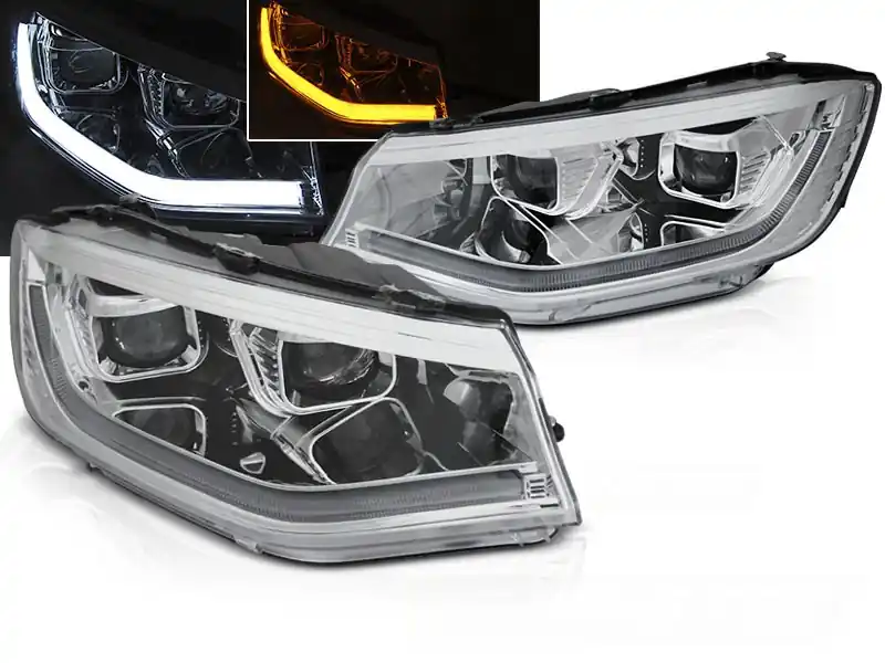 Super Cena VW CADDY 20- - přední chromová světla TUBE LIGHT s LED svícením