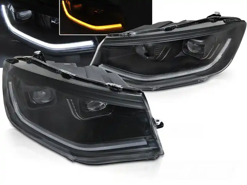 Expresní Doručení VW CADDY 20- - přední černá světla TUBE LIGHT s LED svícením