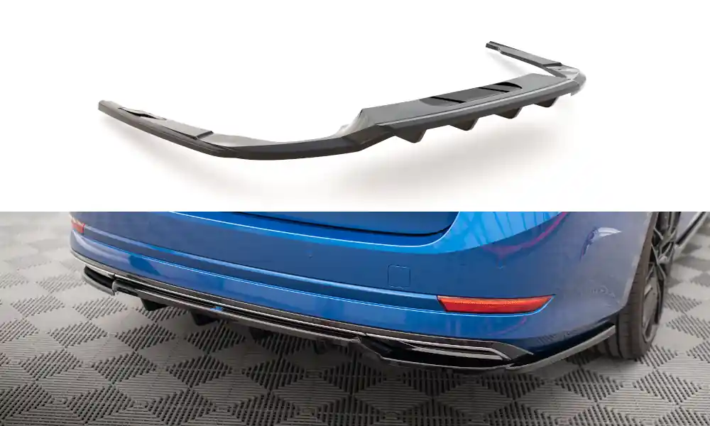 Sleva Škoda Octavia Mk4 Sportline, středový spoiler pod zadní nárazník s žebrováním, Maxton design