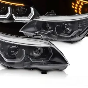 BMW E60/E61 03-07 - přední černá světla s ANGEL EYES 3D s LED blikačem Kup Teď