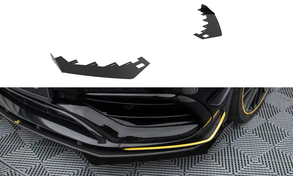 Mercedes CLA C 117 Facelift 45 Aero AMG, rohové spoilery pod přední nárazník, Maxton Design Autentický