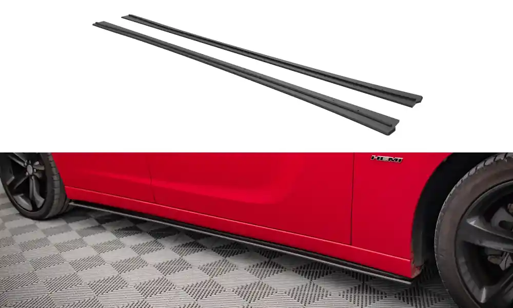 Dodge Charger Mk7 Facelift /RT, "Street Pro" difuzory pod boční prahy, plast ABS bez povrchové úpravy, s červenou linkou, Maxton design Vysoce Kvalitní