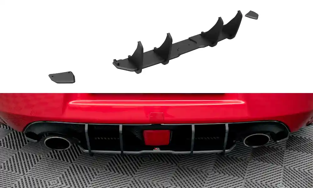 Zlevněný Nissan 370Z Facelift, "Street Pro" difuzor zadního nárazníku, plast ABS bez povrchové úpravy, s červenou a černou linkou, Maxton design