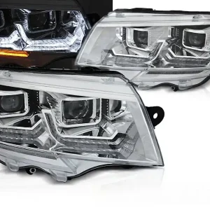 VW T6.1 20- - přední chrom světla TUBE LIGHT s LED denním svícením a dynamickým blinkrem Zlevněný