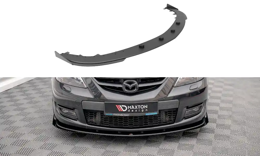 Mazda 3 Mk1 MPS, "Street Pro" spoiler pod přední nárazník s křidélky ver.1, plast ABS bez povrchové úpravy, s červenou linkou, Maxton Design Originální