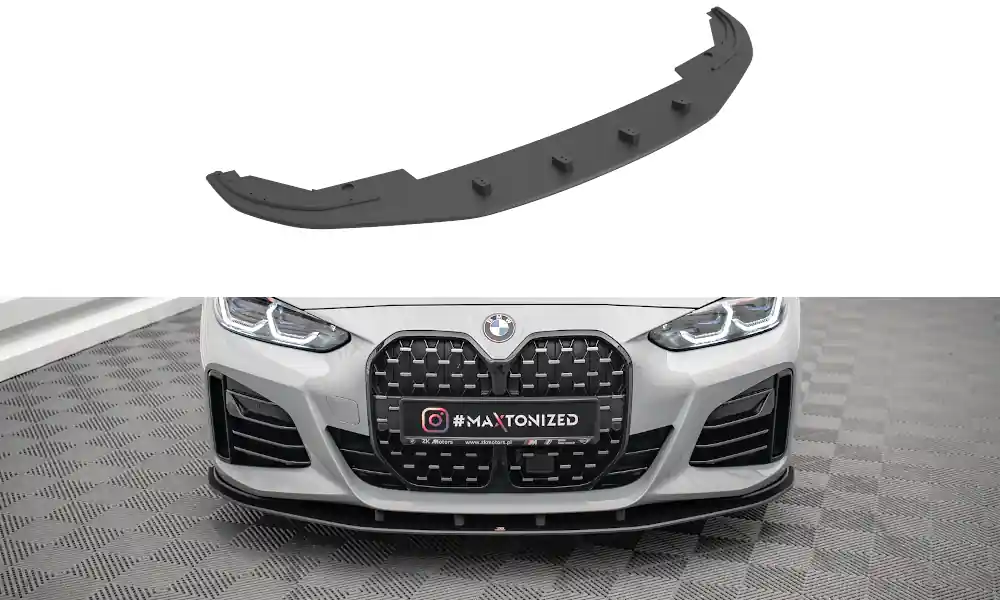 BMW řada 4 G26 M-Pack, "Street Pro" spoiler pod přední nárazník, plast ABS bez povrchové úpravy, s červenou linkou, Maxton Design Zlevněný