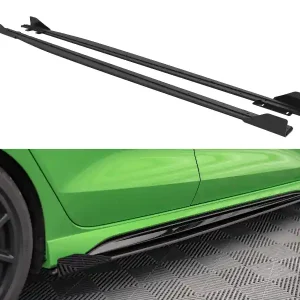 Finální Výprodej Audi RS3 8Y, "Street Pro" difuzory pod boční prahy s křidélky, plast ABS bez povrchové úpravy, Sedan, s červenou linkou, Maxton design