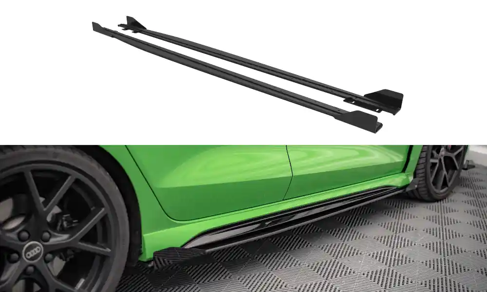 Hit Sezóny Audi RS3 8Y, "Street Pro" difuzory pod boční prahy s křidélky, plast ABS bez povrchové úpravy, Sedan, Maxton design
