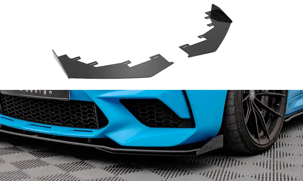BMW řada M2 F87, rohové spoilery pod přední nárazník, černý lesklý plast ABS, Competition Akce