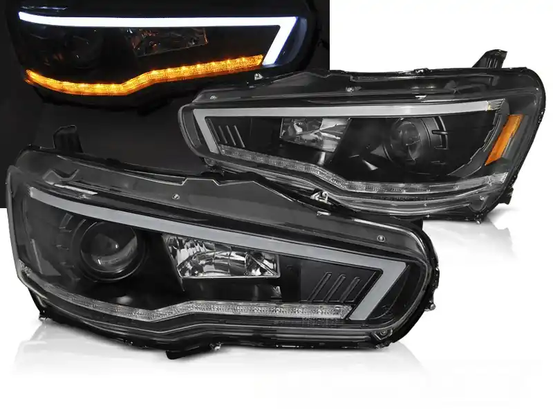 MITSUBISHI LANCER 8 08-16 - přední černá světla s LED TUBE LIGHT Akční Cena